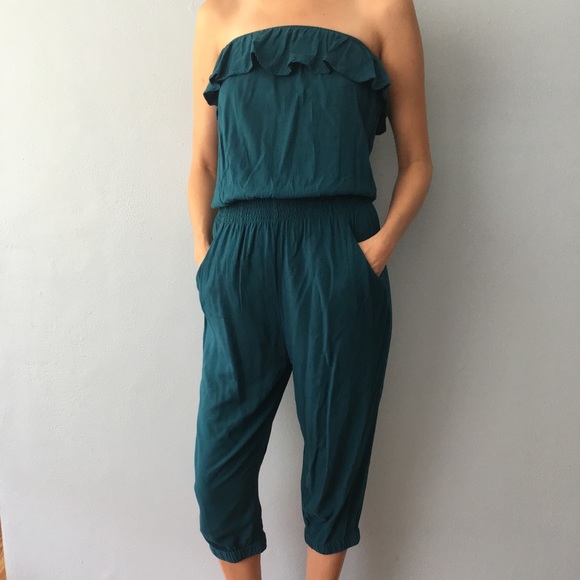 Body Central Pants - Body Central strapless capri jumpsuit teal EUC